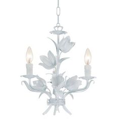 a white chandelier with three lights hanging from it's center and leaves on the bottom