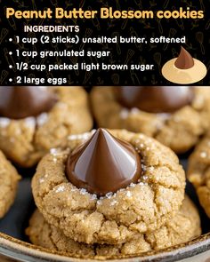 peanut butter blossom cookies with chocolate on top