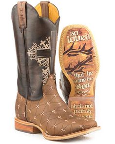 Tin Haul Men's John 3:16 Western Boots - Square Toe, Tan Tin Haul Boots, Cow Boy Boots, Womens Ariat Boots, Dresses And Boots, Cowgirl Boots Square Toed, Boy Boots, Cute Cowgirl Boots, Tin Haul, Justin Boots Womens