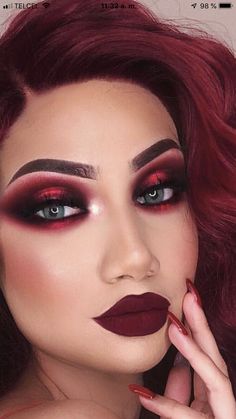 Make Up Diy, Burgundy Makeup, Devil Makeup, Makeup Cantik, Make Up Designs, Homecoming Makeup Ideas, Wedding Makeup Tips