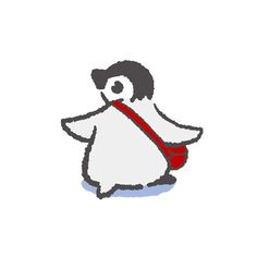 a drawing of a penguin with a red backpack