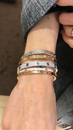 Cartier Love Bracelet Stack, Love Bracelet Stack, Lifestyle Hacks, Jewelry Chanel, Stackable Jewelry