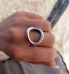 "Open Circle Ring, Solid Sterling Silver, Geometric Circle Ring, Statement Ring, Boho Ring, Large Circle Ring, Minimalist Ring, Hoop Ring Solid sterling silver large geometric open ring, with polished finish unique style perfect for those who are looking for something a little different.. ✔~ 100% Handmade ~ ✔~ 100% SOLID Sterling Silver ~ ✔~ Internal hole opening 14,0 MM ~ \"the upper part\" ~ ✔~ Weight 11.0 grams \"in medium size\" ~ ✔~ Μade to order ~ ✔~ Free shipping ~ ✔~ Available Express sh Open Circle Ring, Modern Handmade Stackable Rings For Everyday, Silver Hoop Rings For Everyday, Modern Handmade Stackable Open Band Rings, Modern Handmade Midi Rings For Promise, Modern Hoop Rings For Anniversary, Modern Stackable Rings With Open Circle For Everyday, Modern Everyday Stackable Rings With Open Circle, Modern Stackable Open Circle Rings For Everyday