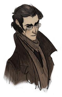 a drawing of a man with glasses and a coat