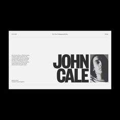 the john cale website is shown with black and white images on it's side