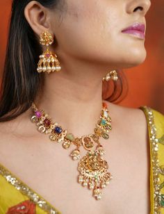 Navaratna Necklace, Navaratna Jewellery, Gold Earrings Models, Gold Earrings Wedding, Gold Chain Design, Gold Bridal Jewellery Sets, Diamond Necklace Designs