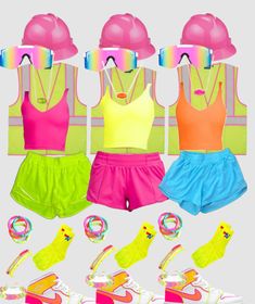 Cute Glow In The Dark Outfits, Neon Group Outfits, Neon Day Outfit, Neon Outfits Aesthetic, Neon Themed Party Outfit, Neon Party Ideas Outfit, Cute Neon Outfits, Neon Halloween Costume