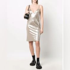 Stunning Slip Dress That Looks Like Liquid Silver When You’re Wearing It. Hella Flattering. I Wore This Once In My Birthday. Ready For Someone Else To Get Some Joy Out Of It Now. Rick Owens Dress, Liquid Silver, My Birthday, Rick Owens, Slip Dress, That Look, Fashion Inspo, Midi Dress, Womens Dresses