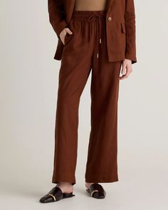 100% European Linen Wide Leg Pants Casual Linen Wide Leg Pants With Drawstring, Spring Linen Pants With Drawstring, Spring Linen Drawstring Pants, Spring Linen Wide Leg Pants With Drawstring, Linen Wide Leg Bottoms With Drawstring, Wide Leg Linen Bottoms With Drawstring, Comfortable Linen Wide-leg Pants, Casual Brown Linen Wide Leg Pants, Comfortable Wide-leg Linen Pants