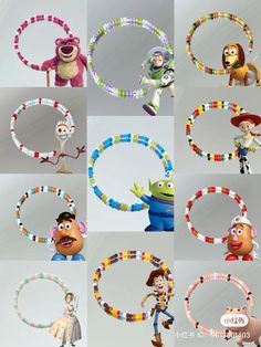 many different cartoon characters are shown in the same circle, and each character has their own name