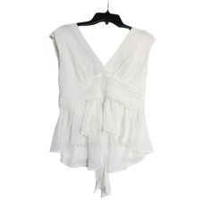 New M Ro & De Women's White Blouse Sleeveless Shoulder Pads Fabric Belt V-Neck Backless Knot Not Removable Pads Elegant, Sexy, Going Out, Party, Disco, Boho Brand Ro & De Style Cfv511473 Crop Top Size M Length 21.5 In - Chest 36 In - Arm Hole 9 In Color White Condition Is "New With Tags" Additional Specifications And Details, See Pictures. Disco Boho, Boho Brand, Women White Blouse, Blouse Sleeveless, Fabric Belt, White Blouse, Party Night, Shoulder Pads, Knot