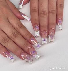 Nails Acrylic Flower, Fall Nails Acrylic, Quinceanera Nails, Nails Summer Nails, Purple Acrylic Nails, Purple Nail, Girly Acrylic Nails, Simple Acrylic Nails, Glow Nails