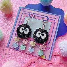 Sootie Konpeito Dangle Acrylic Earrings Platinum Plated Huggie Hardware Upgrades & Clip Ons Available - Etsy Cute Black Dangle Jewelry, Fun Black Jewelry For Birthday, Dust Sprites, Funny Earrings, Shrink Art, Funky Earrings, Jewelry Accessories Ideas, Acrylic Jewellery, Funky Jewelry