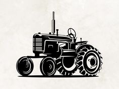 a black and white drawing of a tractor on a light colored background with the word,