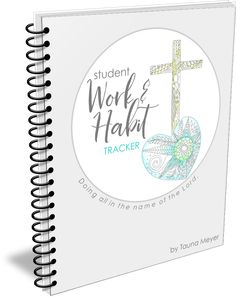 the student work and habit tracker book is opened to show an image of a cross