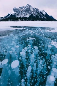 an ice floet with mountains in the background