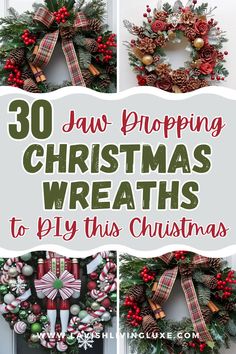 Christmas Wreaths Buffalo Plaid Christmas Wreath Diy, Simple Christmas Wreath Ideas Easy Diy, Live Christmas Wreaths, Holiday Wreaths Christmas, Door Hangings, Fabric Origami