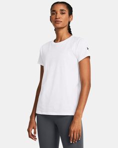 Super-soft, cotton-blend fabric provides all-day comfort|Ribbed collar Casual Under Armour Tops, Casual Solid Color Under Armour Tops, Casual Fitted Under Armour Tops, Casual Stretch Tops By Under Armour, Sports Gloves, Shirts For Leggings, Soccer Training, Crop Top And Shorts, Training Shorts