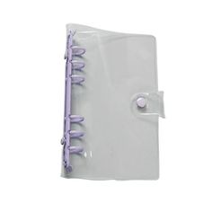 an open binder with purple handles on a white background