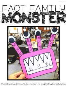 a poster with the words fact family monster written in black and pink on it's front