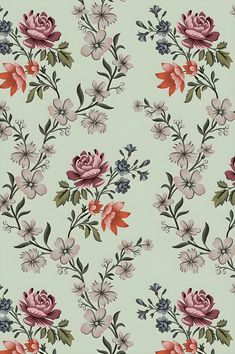 an image of a flower pattern on a wallpaper background that looks like it has been painted