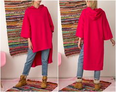 Oversized Hoodie, Red Hoodie, Oversized Sweatshirt, Hoodie Women, Maxi Sweatshirt, Hooded Sweatshirt, Hoodie Sweater, Big Hood Hoodie Our new Oversized Hoodie Tunic from the new Spring collection is here ! Maxi and oversized, this red hoodie, chic, comfy and easy to wear. Available in plus size as well ! Wear your oversized hoodie cover up with jeans or leggings ♥ It will look fantastic with lace up boots , high heels, ballerinas... We are here to advise you if you have questions ! Fabric : Cott Oversized Red Hoodie With Drawstring, Red Oversized Hooded Sweatshirt, Oversized Red Hooded Sweatshirt, Red Oversized Long-sleeved Hoodie, Red Oversized Long Sleeve Hoodie, Oversized Pink Hoodie Sweater, Red Oversized Hoodie Outerwear, Tunic Hoodie, Hoodie Oversize