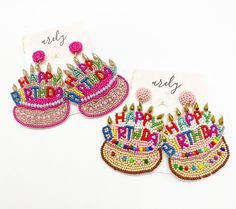 Happy Birthday Earrings. Absolutely Adorable. Festive and lightweight. Birthday Earrings, Huichol Earrings, Mexican Earrings, Birthday Week, Handmade Earrings Beaded, Gift For Her Birthday, Happy Birthday Images, Birthday Gift For Her, Birthday Images