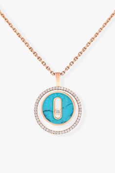 MESSIKA JEWELRYFINE JEWELNECKLACE O ROSEGOLD Turquoise Lucky Move PM Necklace Luxury Turquoise Round Necklace, Luxury Round Turquoise Necklace, Luxury Turquoise Oval Necklace, Necklace Diamond, Rose Gold Necklace, 18k Gold, Rose Gold, Turquoise, Pendant Necklace