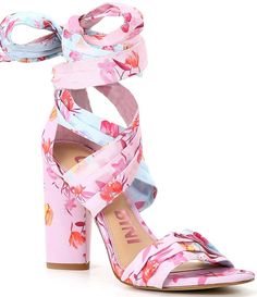 Gianni Bini Astraahh Floral Print Ankle Wrap Sandals | Dillard's Wrap Around Heels, Amazon Shoes, Floral Heels, Flower Shoes, Ankle Wrap Sandals, Denim Skirt Women