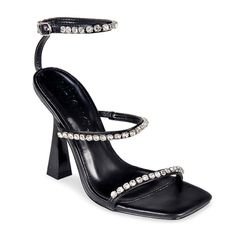 Experience Elegance And Glamour With Our Black Patent Rhinestone High Heel Sandals. Indulge In The Luxurious Patent Finish And Sparkling Rhinestone Detail That Will Elevate Any Outfit. Step With Confidence And Sophistication In These Exclusive, Dazzling Heels. Size Measurements For All Products Are Made On A Size 6. Please Note That Measurements May Vary By Size Heel Height Approx: 4" True To Size Product Details Pu Material Lightly Padded Insole Square Front Two Pu Straps Silver Studs Adjustabl Elegant Crystal Sandals For Formal Occasions, Elegant Formal Crystal Sandals, Elegant Crystal Sandals With Rhinestones, Glamorous High Heel Bedazzled Sandals, Glamorous Bedazzled High Heel Sandals, Glamorous Embellished Crystal Sandals, Elegant Silver Sandals With Crystal, Embellished Crystal Sandals For Evening, Evening Embellished Crystal Sandals