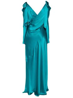 Aqua green satin finish maxi dress, draped design, gathered detailing, V-neck, concealed rear zip fastening, tie-fastening shoulder straps, fitted waistline, V-back, flared hem, long length, full liningComposition: Acetate, 70% , Silk, 30% Satin Finish, Designer Drapes, Alberta Ferretti, Green Satin, Aqua Green, Long Length, Satin, V Neck, Maxi Dress