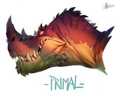 a drawing of a dragon head with the word prima written below it