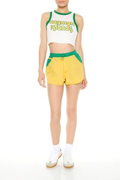 Drawstring Colorblock Shorts | Forever 21 Casual Short Bottoms With Contrast Trim, Summer Cotton Shorts With Contrast Color, Cotton Shorts With Contrast Color For Summer, Cotton Shorts With Contrast Trim, Cotton Shorts With Contrast Trim For Summer, Casual Shorts With Contrast Trim, Sporty Shorts With Contrast Trim For Spring, Summer Athleisure Shorts With Contrast Trim, Cotton Bottoms With Contrast Color In Short Style