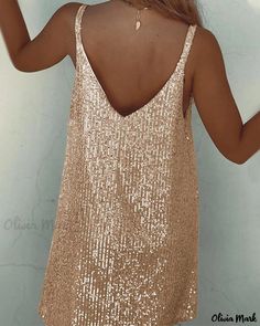 Olivia Mark - Sequin Embellished V-Neck Casual Dress Mens Fashion Country, Loose Clothing, Eve Dresses, New Years Eve Dresses, Dress Sleeve Styles, Chic Type, Christmas Party Dress, Sling Dress, Loose Outfit