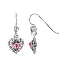 Nothing says classic like these 1928 Silver Tone Heart Drop Earrings. Nothing says classic like these 1928 Silver Tone Heart Drop Earrings. DETAILS Length: 1.2 in. Backings: fishhook Metal: alloy Plating: silver tone Finish: polished Not appropriate for children 14 years old and younger. Size: One Size. Color: Pink. Gender: female. Age Group: adult.