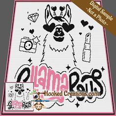 a cross stitch pattern with the words llama ros and an image of a dog