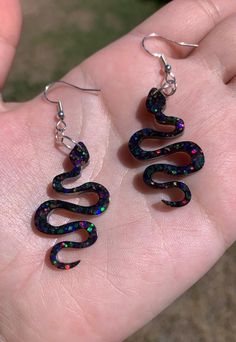 Black Holographic Snake Earrings Handmade Dangle Drop Resin - Etsy Silver Rave Jewelry For Party, Handmade Black Snake-shaped Jewelry, Unique Black Snake-shaped Jewelry, Handmade Rave Jewelry For Party, Black Glitter Jewelry For Party, Black Rave Jewelry Gift, Black Rave Jewelry For Gifts, Black Rave Jewelry For Gift, Silver Rave Jewelry For Gift