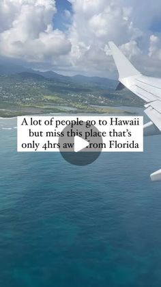 an airplane wing flying over the ocean with a quote from ron floria on it