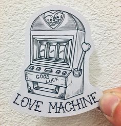 a sticker that says i love machine with a skeleton in the oven on it