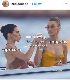 two women on a boat talking to each other with the caption'not known following how to deal aquarius with emotions '