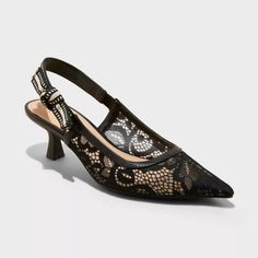 Women's Milan Slingback Kitten Pumps - A New Day™ Black 8 : Target Slingback Kitten Heels, Mary Jane Ballet Flats, Western Ankle Boots, Slip On Pumps, Lace Heels, Slingback Flats, Open Toed Heels, Kitten Heel Pumps, Ballet Pumps