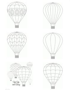 four hot air balloons are shown in different shapes