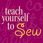 the words teach yourself to sew on a purple background