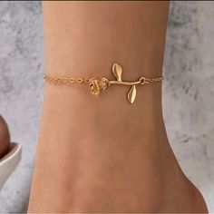 Rose Flower Shape Anklet Adjustable Ankle Bracelet. New With Tags. 3/$15 And Save And Discounted Shipping Wooden Bangle Bracelet, Women Anklets, Open Cuff Bracelet, Beaded Cuff Bracelet, Stainless Steel Bangles, Gold Bracelet Cuff, Mesh Bracelet, Bracelet Women, Bangle Bracelets With Charms