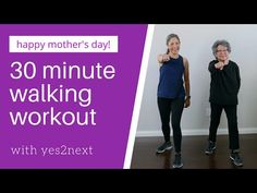 two women are dancing in front of a wall with the words happy new year walk and step workout