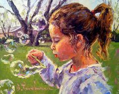 A Painter's Journey: "SPRING BUBBLES II".  8 x 10, oil/palette knife.  ... Childhood Drawings Art, Art With Bubbles, Blowing Bubbles Art, Girlhood Art, Painting Bubbles, Bubbles Art