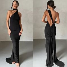 New! Elevate Your Look With This Chic Long Dress Featuring A Unique One-Shoulder Design With A Draped Front And A Stylish Tie-Back Detail. Made From Stretchy, Comfortable Material, This Versatile Dress Is Perfect For Both Daytime And Nighttime Events. The Tie Detail At The Back Allows You To Twist And Rearrange It To Your Liking - Wear It Around Your Neck, Down The Back, Or Over The Shoulder For Different Elegant Looks. Make A Statement In This Effortlessly Stylish And Versatile Piece! Limited A One Shoulder Backless Dress, Elegant One-shoulder Backless Dress For Night Out, Fitted One-shoulder Maxi Dress For Evening, One-shoulder Fitted Maxi Dress For Evening, Backless Stretch Evening Gown, Fitted One-shoulder Backless Dress For Formal Events, Off-shoulder Evening Dress For Date Night, Black Floor-length Backless Dress For Date Night, Fitted Halter Neck Evening Gown