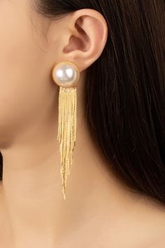 Pearl & Cobra Chain Tassel Drop Earrings: Keep it basic or make it a statement with these earrings, as they can be worn two separate ways. The pearl piece of the earrings can be worn solo by just adding a post back to them. Jazz it up by wearing the cobra chain tassel post-back. Earrings are 4 inches long when wearing the cobra chain tassel post-backs. Separate Ways, Tassel Drop Earrings, Pearl Charms, Gold Drop Earrings, Pearl Studs, Chain Earrings, Unique Earrings, Tassel Earrings, Gold Earrings