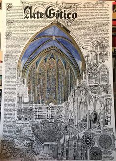 an image of a drawing on paper with words written in spanish and some pictures of the cathedral