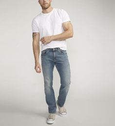 Buy Allan Slim Fit Straight Leg Jeans at Silver Jeans US New. Slim Straight Jeans Outfit Men, Slim Fit Straight Leg Cotton Jeans, Slim Straight Fit Medium Wash Jeans, Blue Slim Fit Straight Jeans, Mens Slim Straight Jeans, Denim Blue Slim Fit Straight Jeans, Straight Jeans Outfit, Jeans Summer, Jeans Outfit Men